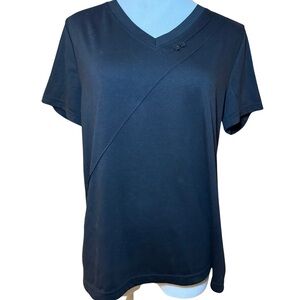 NWOT | Black V-Neck Women's Tee with Embellished Buttons | Size Large